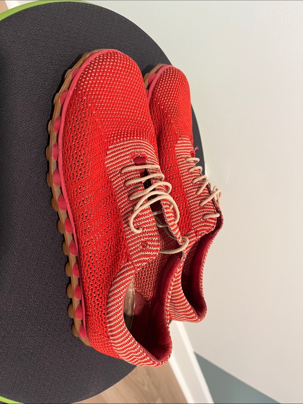 Camper Pelotissima Men Red Knit Lace-Up Athletic Sneakers